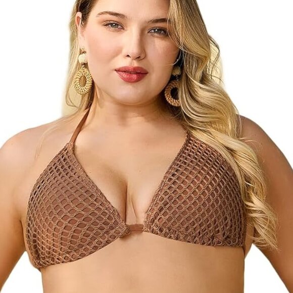 MakeMeChic Women's Plus Halter Bikini Top Brown Size 1XL - Picture 1 of 4